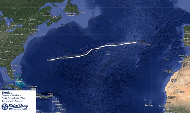 Passage track from Bermuda to the Azores